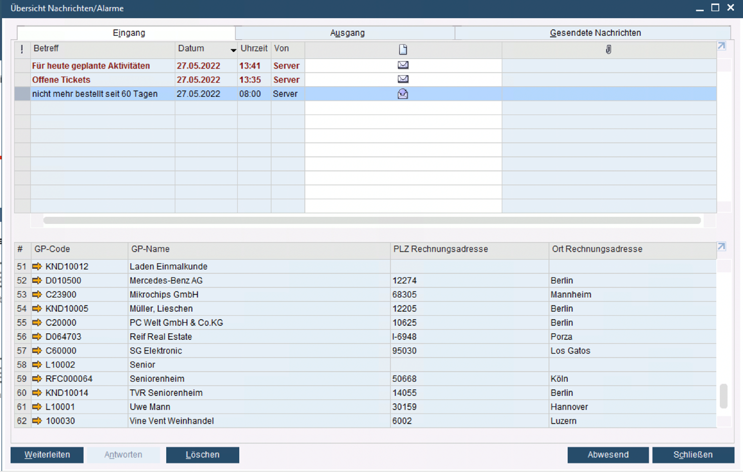 Übersicht Nachrichten und Alarme in SAP Business One
